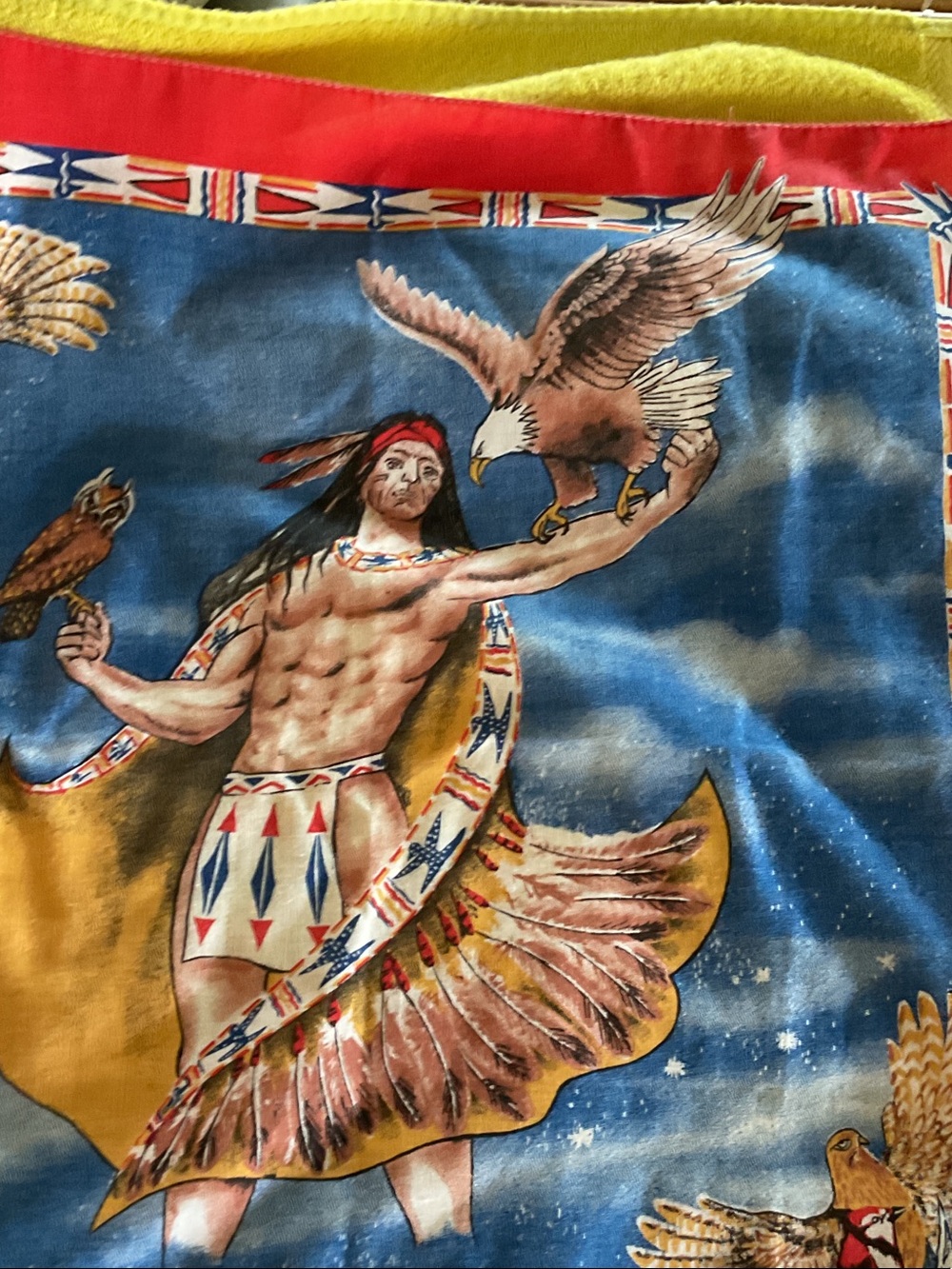 Set of 2  scarves Source Unknown Men's Native Motif Scarf in Blue, Yellow, Red